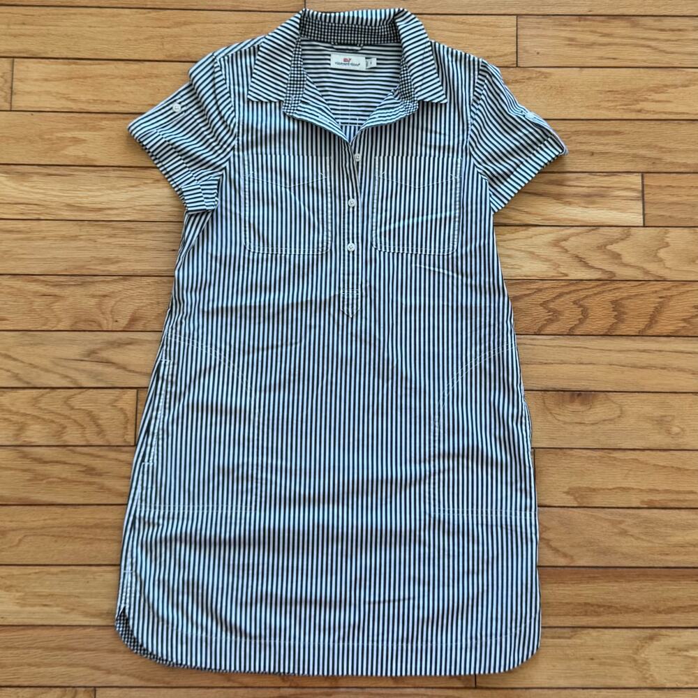 Black & White Stripe Cotton Vineyard Vine Sz 6 Shirt Dress Preppy Coastal Beach